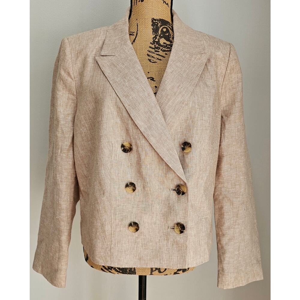 Talbots Cropped 100% Linen Blazer Jacket, 6 Button, Womens Sz 16, New, NWT - Picture 2 of 12